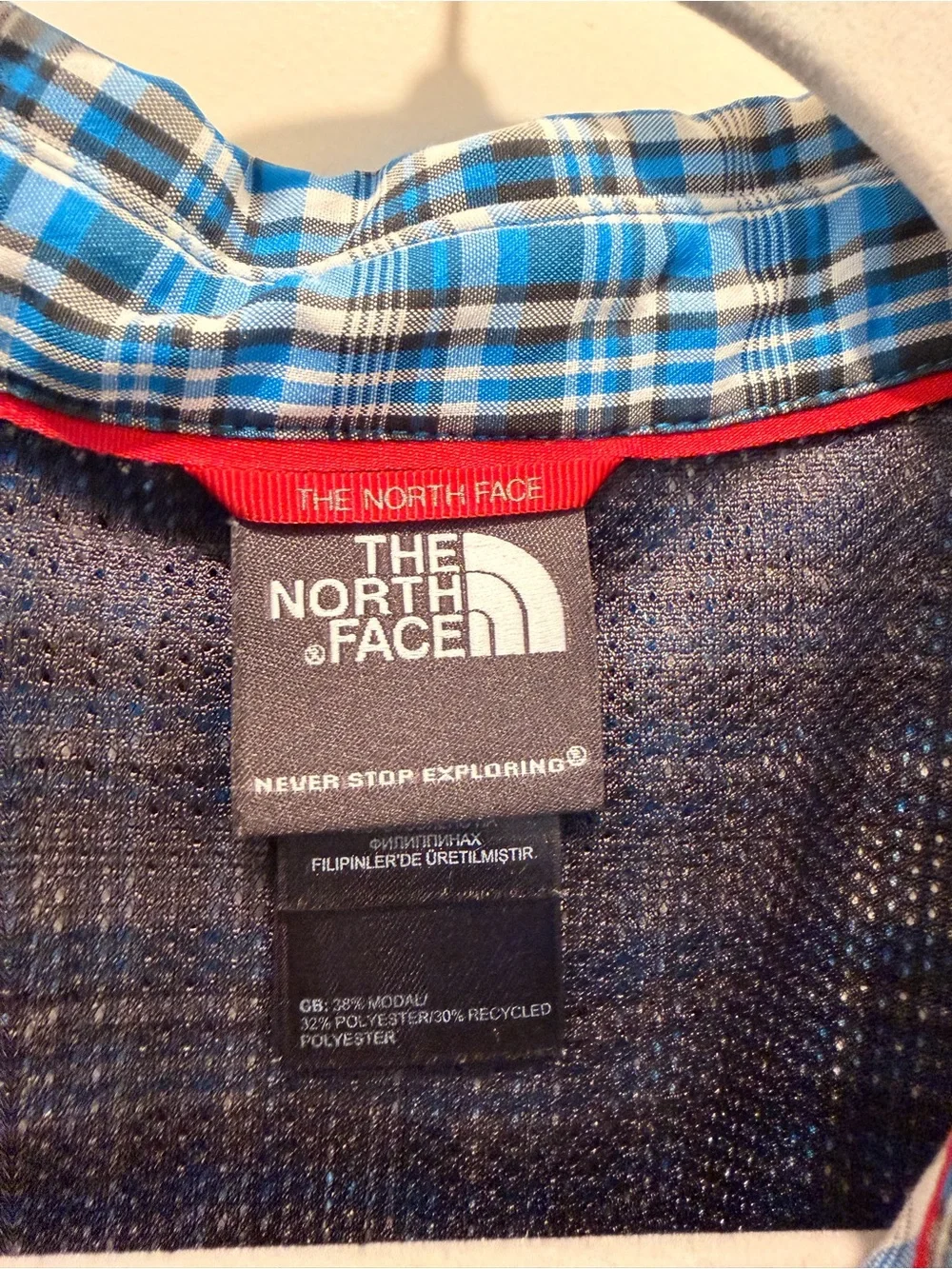 The North Face Tekware Mens Blue Plaid Performance Short Sleeve Size M
